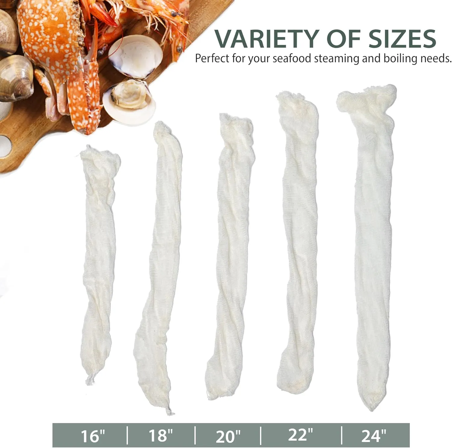 16" Seafood Boil & Steamer Bags - Pack of 10, Seafood Boiling Bags for Crab, Crawfish, Shellfish - Low Country Boil, Clambake, Crab Boil, Soup Stock Socks, Vegetable Storage Bags