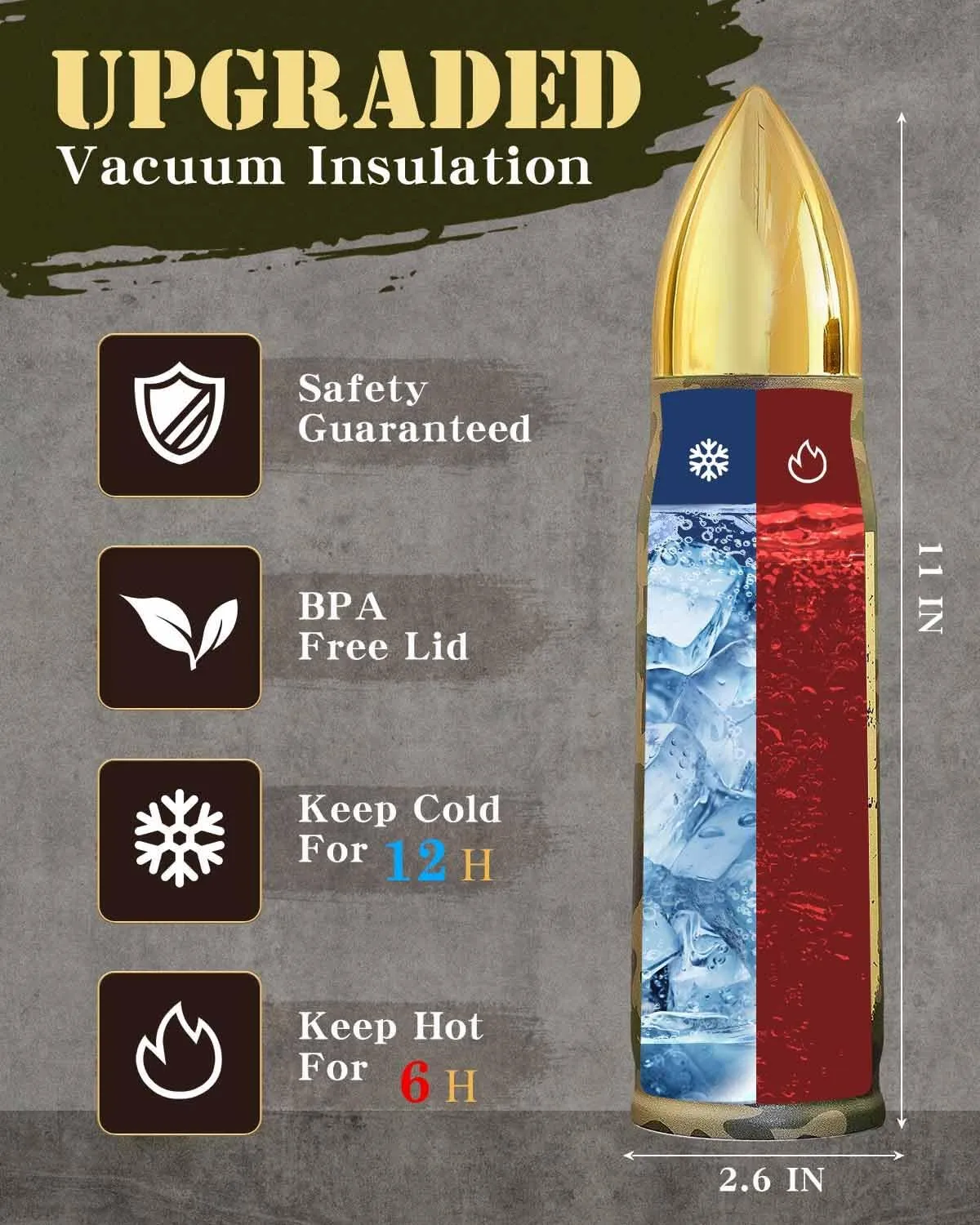 17oz Camo American Flag Bullet Tumbler, Camouflage Bullet Thermos for Men Who Have Everything, Cool Birthday Gifts for Men Dad, Unique Gag Gifts for Brother Husband Him
