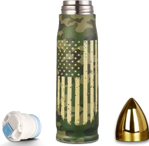 17oz Camo American Flag Bullet Tumbler, Camouflage Bullet Thermos for Men Who Have Everything, Cool Birthday Gifts for Men Dad, Unique Gag Gifts for Brother Husband Him
