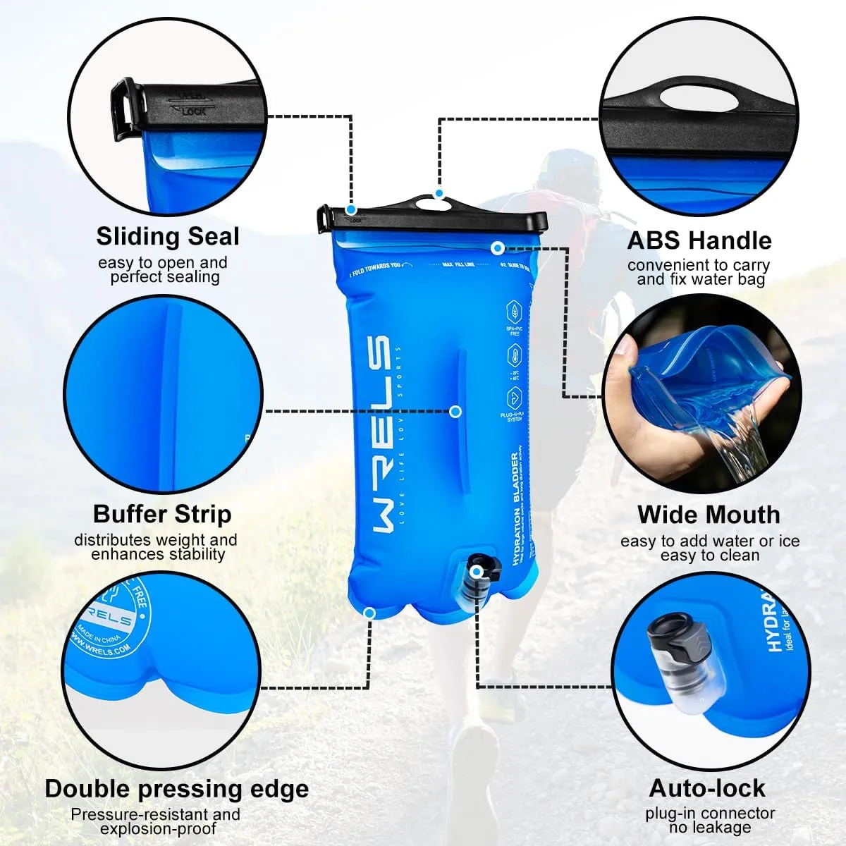 1L/1.5L/2L/3L BPA Free Hydration Bladder,Leakproof TPU Water Bladder for Hiking Backpack,Large Opening Water Reservoir Hydration Pack for Running Cycling Camping