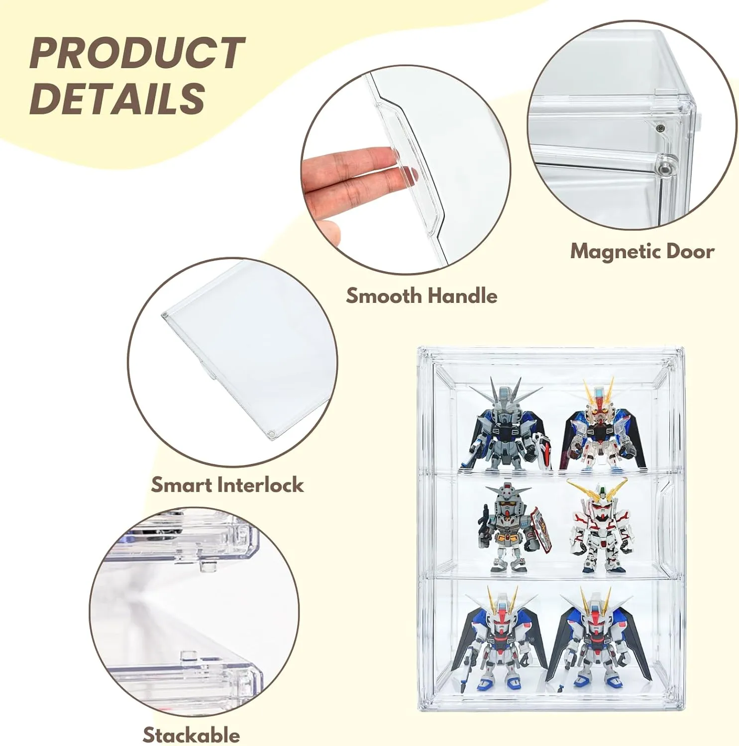 2 Pack Acrylic Display Case, 2/3 Layer Adjustable Figure Display Case, Wall-Mounted Dustproof Showcase for Collectibles Action Figure (2, 3 Tiers)
