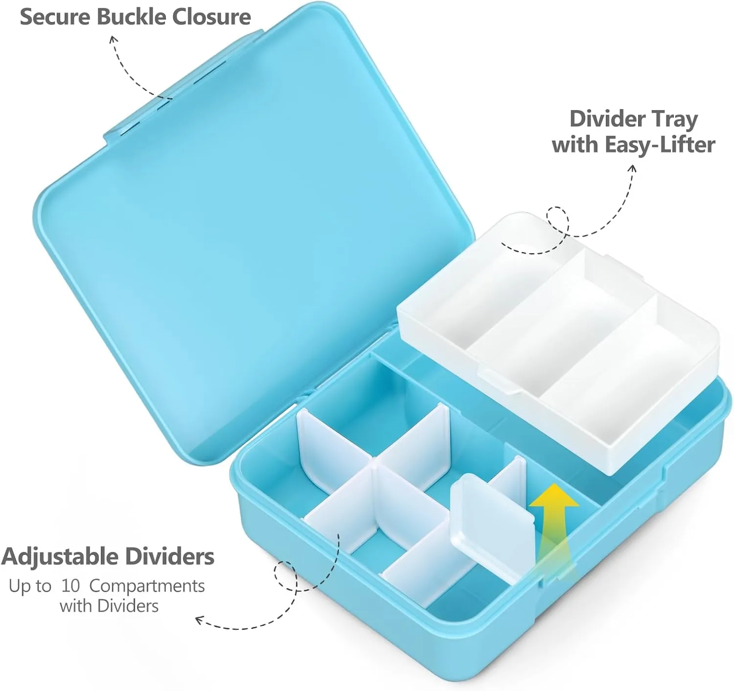 2 Pack Bento Box for Kids, 10 Compartments with Detachable Dividers, BPA-Free & Lightweight Dishwasher Safe Snack Box Container for School Travel, Blue