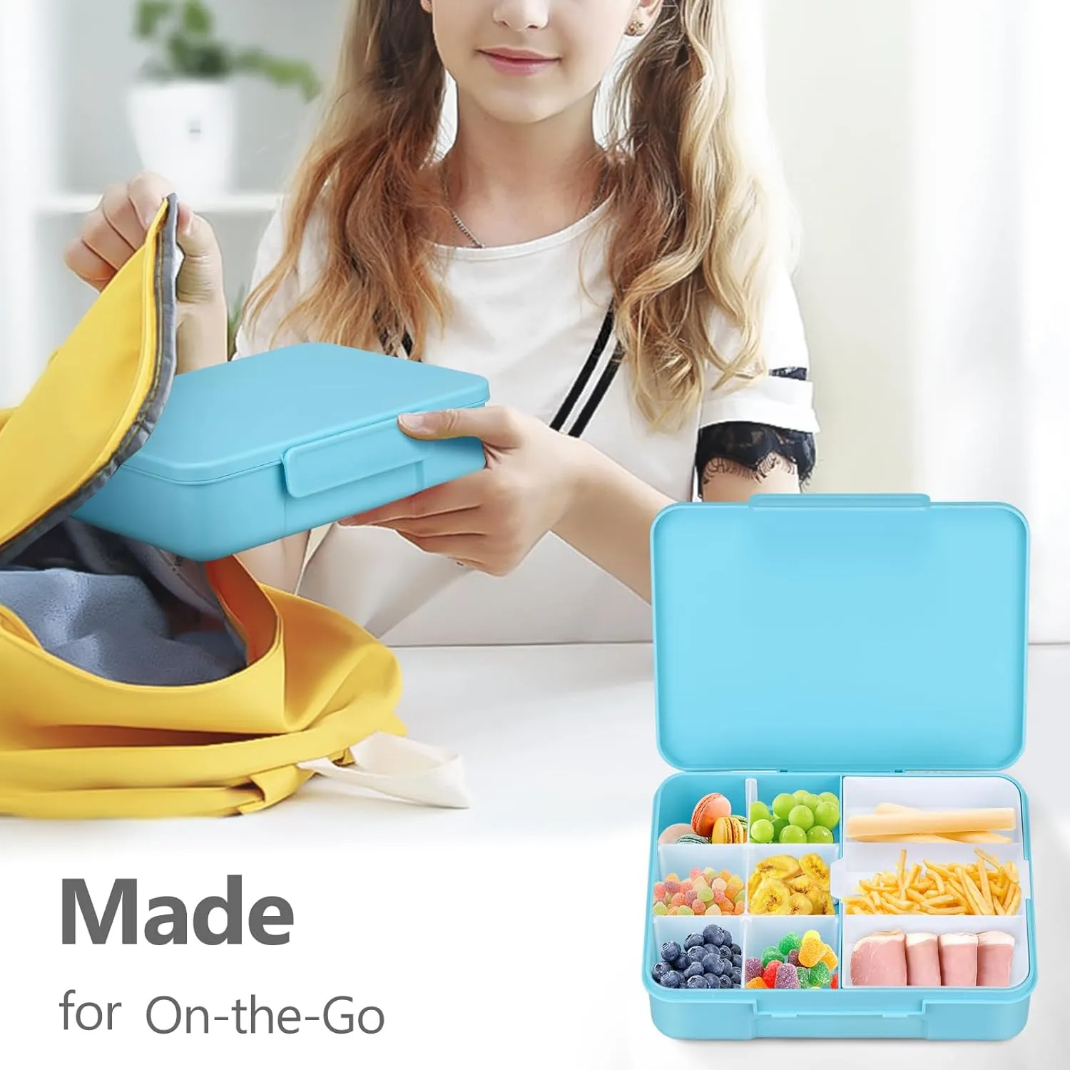 2 Pack Bento Box for Kids, 10 Compartments with Detachable Dividers, BPA-Free & Lightweight Dishwasher Safe Snack Box Container for School Travel, Blue