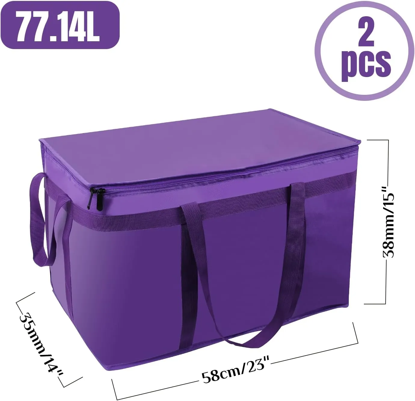 2 Pack Insulated Food Delivery Bag Purple Pizza Delivery Bags for Hot & Cold Food, Large Capacity Reusable Warming Bag Catering Cooler Bag for Party