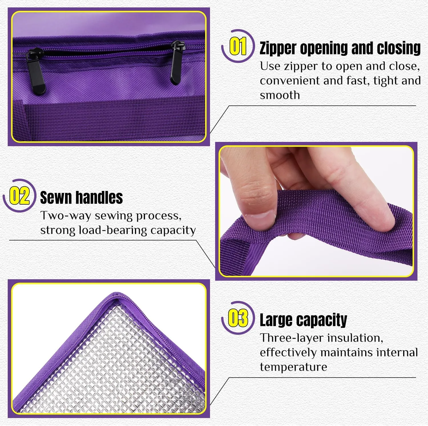 2 Pack Insulated Food Delivery Bag Purple Pizza Delivery Bags for Hot & Cold Food, Large Capacity Reusable Warming Bag Catering Cooler Bag for Party