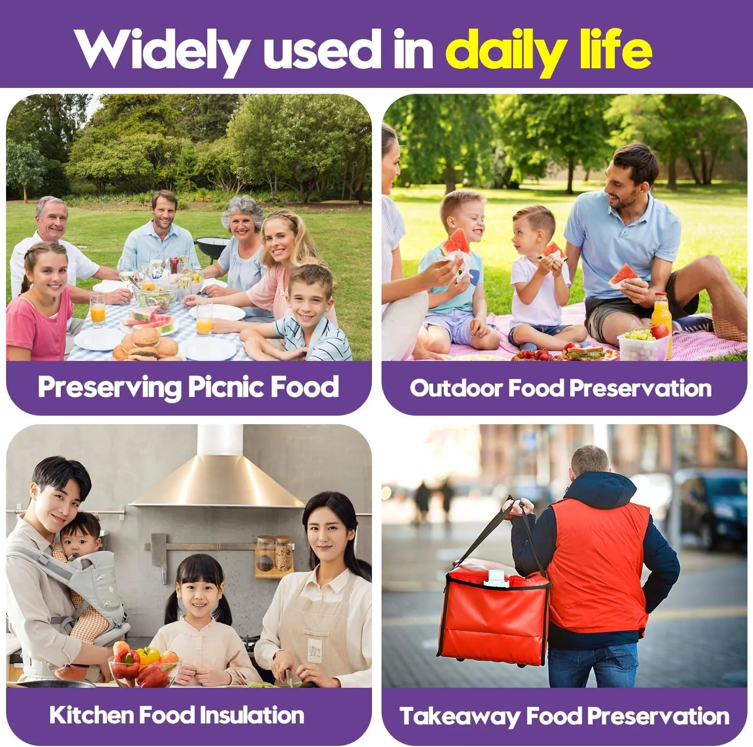 2 Pack Insulated Food Delivery Bag Purple Pizza Delivery Bags for Hot & Cold Food, Large Capacity Reusable Warming Bag Catering Cooler Bag for Party