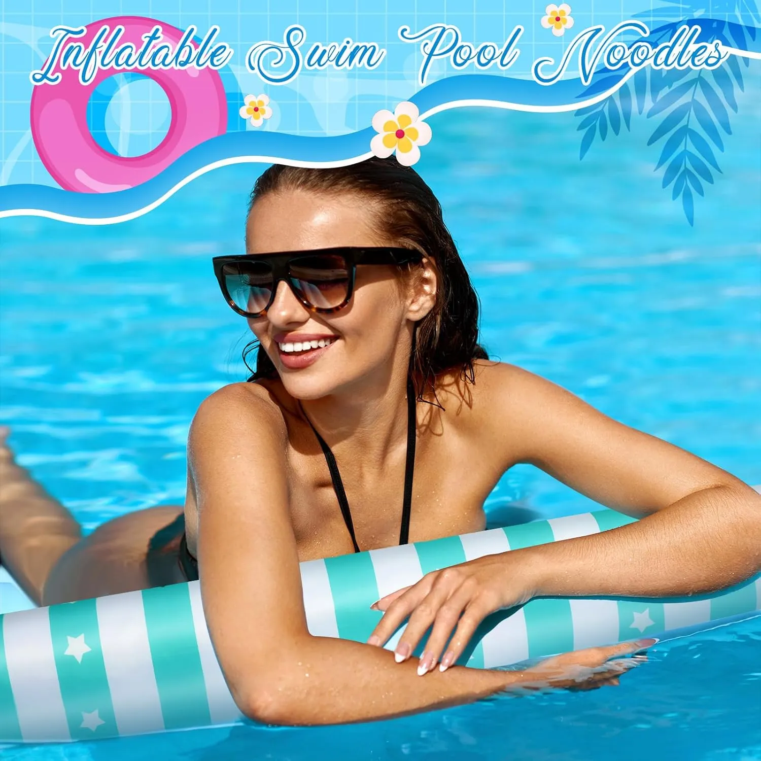 2 Pack Large Inflatable Pool Noodles 51 Inch Swimming Pool Noodles for Floating Soft Fabric Covered Floats Toys for Adults Summer Vacation Sea Beach Lake Party Accessories