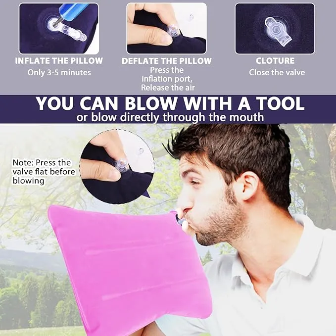 2 Pack Ultralight Inflatable Camping Pillows for Sleeping & Travel, Camp Pillow Backpacking for Sleeping, Inflatable Beach Ergonomic Pillows for Camping Hiking Home Sleeping (Pink Gray)