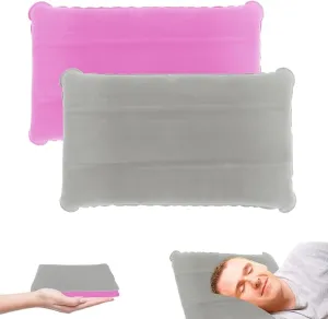 2 Pack Ultralight Inflatable Camping Pillows for Sleeping & Travel, Camp Pillow Backpacking for Sleeping, Inflatable Beach Ergonomic Pillows for Camping Hiking Home Sleeping (Pink Gray)
