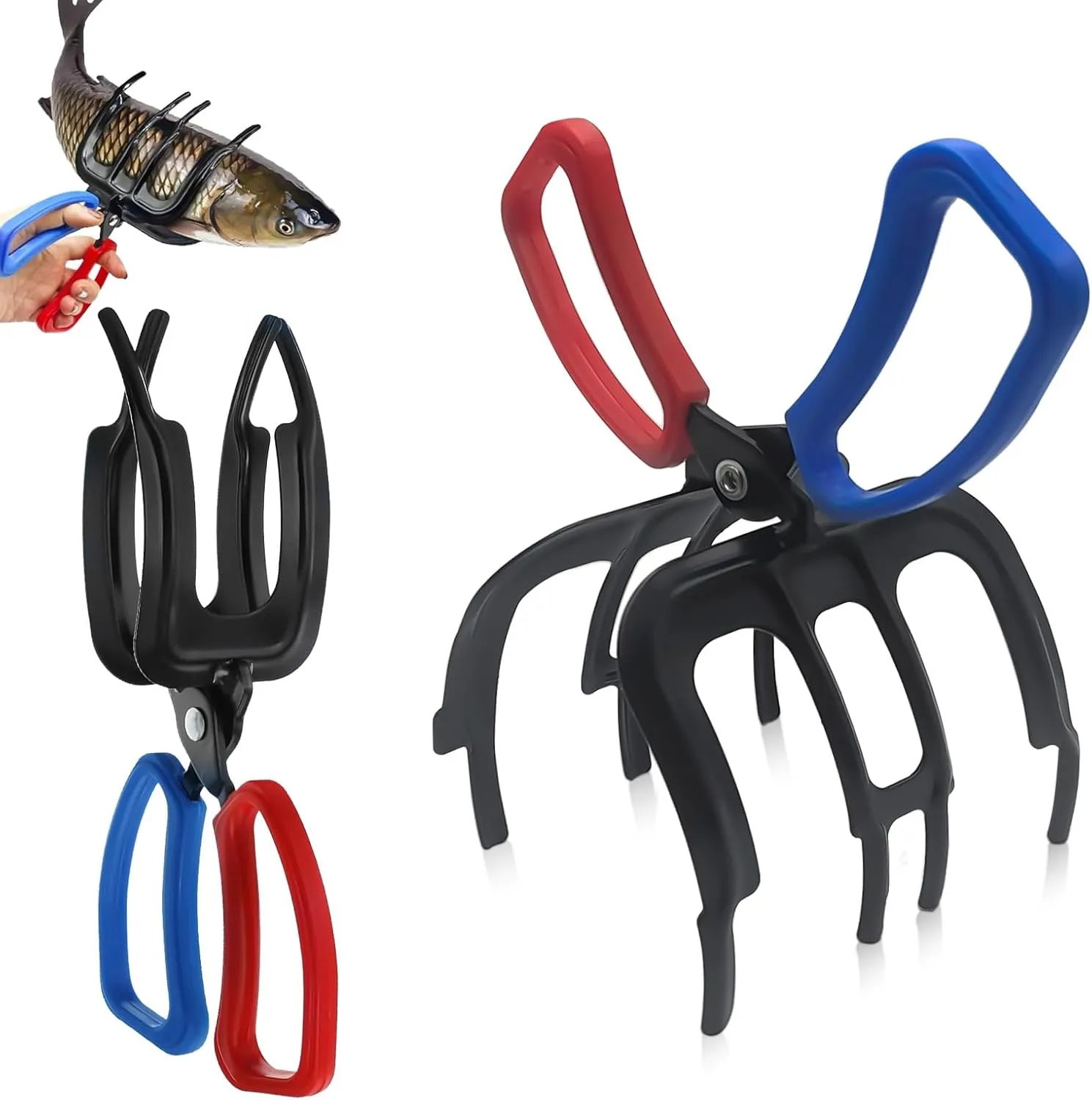 2 Packs 2/3 Claw Fish Gripper, 2025 Upgraded Metal Fishing Pliers Gripper Catch Fish Control Clamp, 3 Teeth Forceps Fish Grabber Holder Tackle Accessories for Most Freshwater Fish and Crab