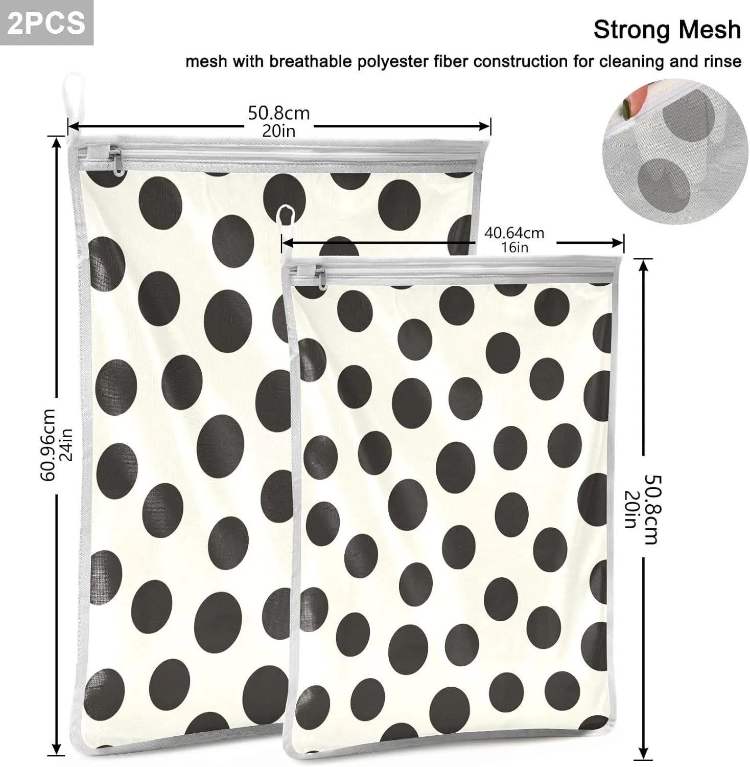 2 Pcs Mesh Laundry Bags Delicates Laundry Bag with Zipper Dirty Clothes Travel Bag,for Laundry Washing Machine Bra Hosiery Underwear Black Dots
