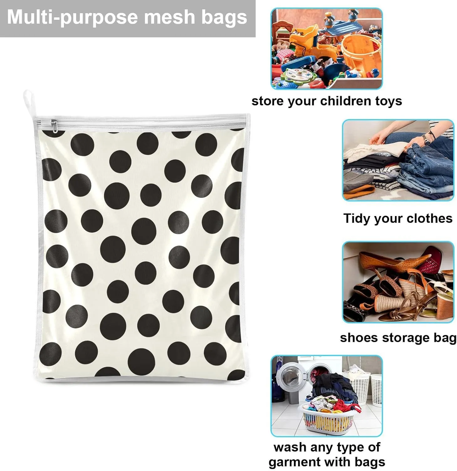 2 Pcs Mesh Laundry Bags Delicates Laundry Bag with Zipper Dirty Clothes Travel Bag,for Laundry Washing Machine Bra Hosiery Underwear Black Dots