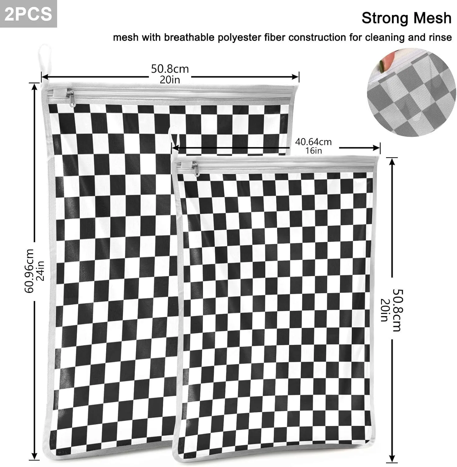 2 Pcs Mesh Laundry Bags Delicates Laundry Bag with Zipper Dirty Clothes Travel Bag,for Laundry Washing Machine Bra Hosiery Underwear Black White Plaid Pattern