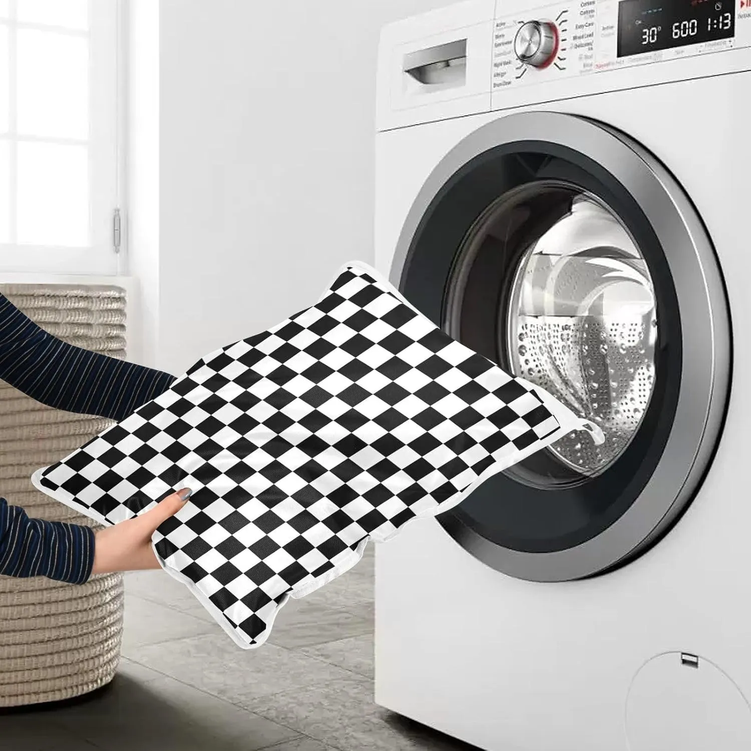 2 Pcs Mesh Laundry Bags Delicates Laundry Bag with Zipper Dirty Clothes Travel Bag,for Laundry Washing Machine Bra Hosiery Underwear Black White Plaid Pattern