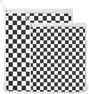 2 Pcs Mesh Laundry Bags Delicates Laundry Bag with Zipper Dirty Clothes Travel Bag,for Laundry Washing Machine Bra Hosiery Underwear Black White Plaid Pattern