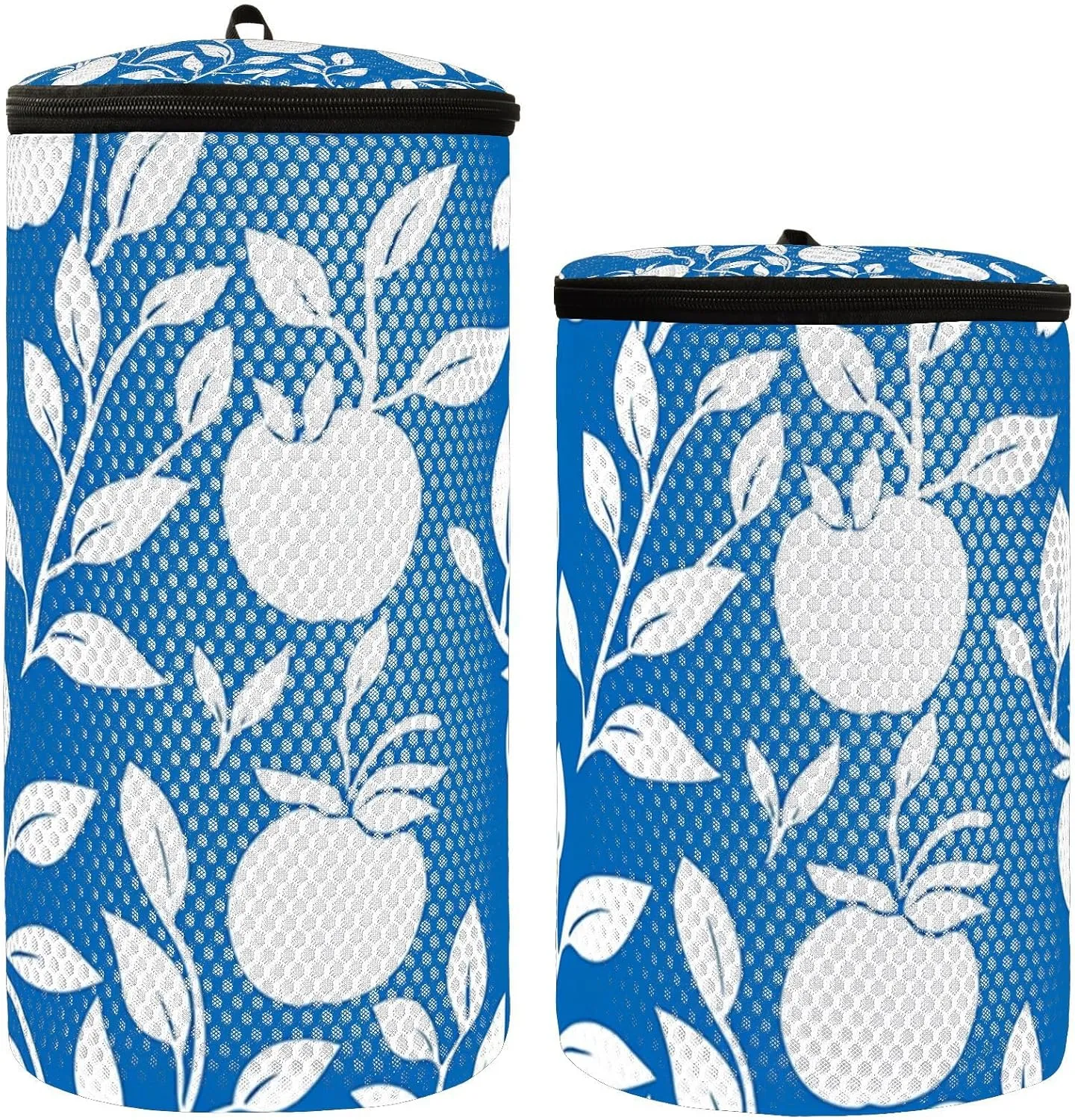 2 Pcs(S   M Size) Mesh Cylinder Laundry Bags Simple Blue Orange White Polyester Reusable Machine Washable Mesh Bags, Dirty Bag for Home Travel