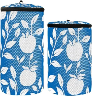 2 Pcs(S   M Size) Mesh Cylinder Laundry Bags Simple Blue Orange White Polyester Reusable Machine Washable Mesh Bags, Dirty Bag for Home Travel