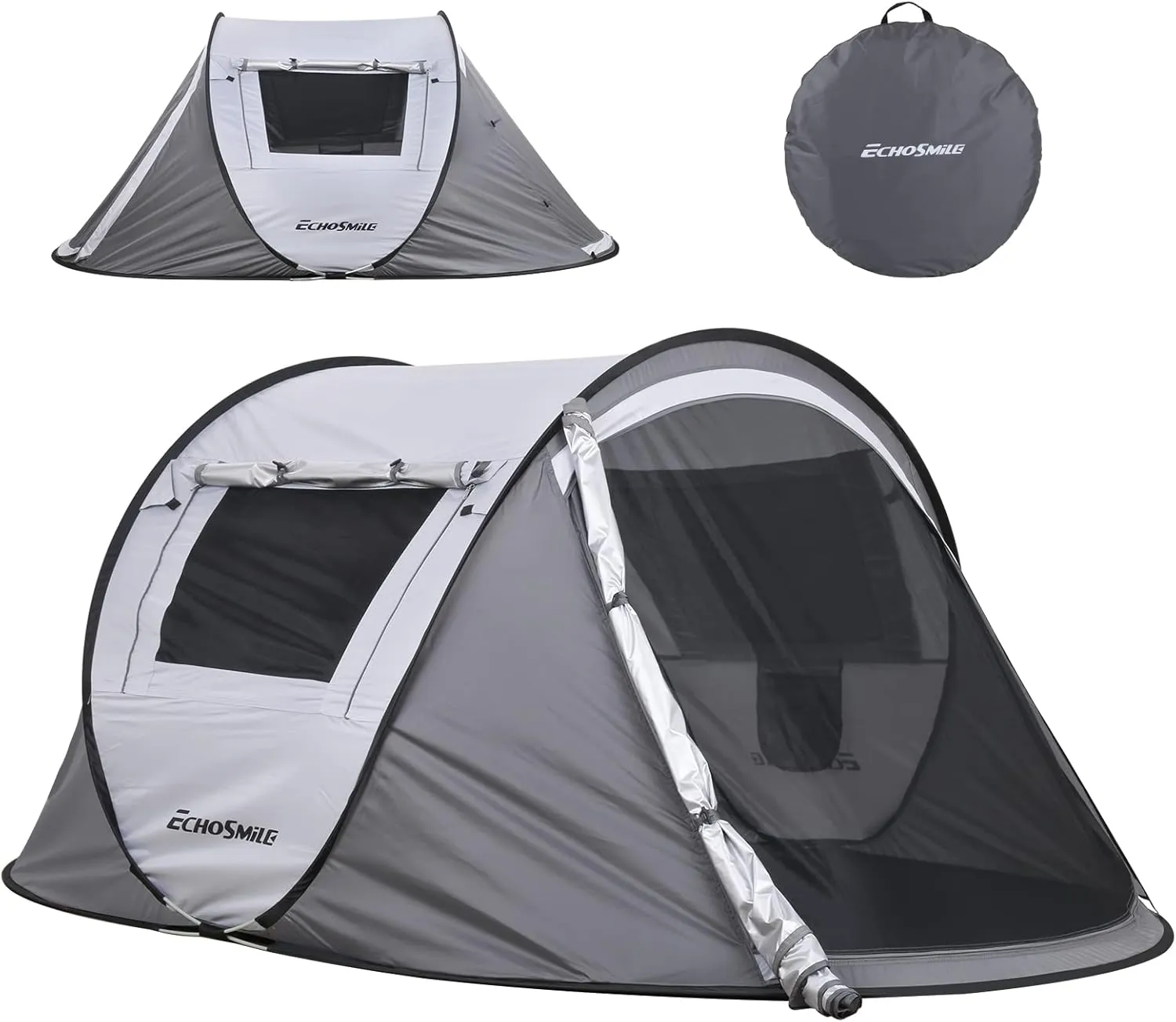2-Person Pop Up Tent for Camping, White & Gray, Quick Easy Setup, Rain Fly