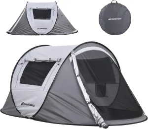 2-Person Pop Up Tent for Camping, White & Gray, Quick Easy Setup, Rain Fly
