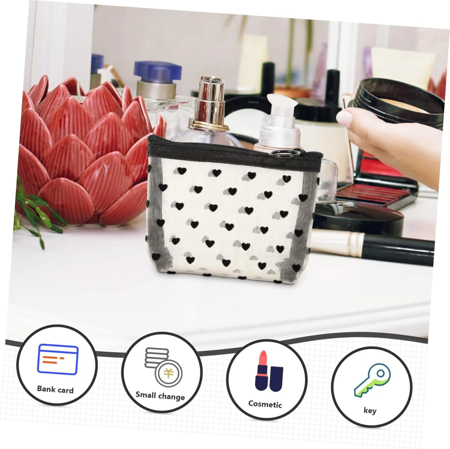 2 Sets Mesh Cosmetic Bag Toiletry Bag for Travel Clear Organizer Bags Mesh Pencil Bag Travel, Beigex3pcs, 12X8.5X3CMx3pcs