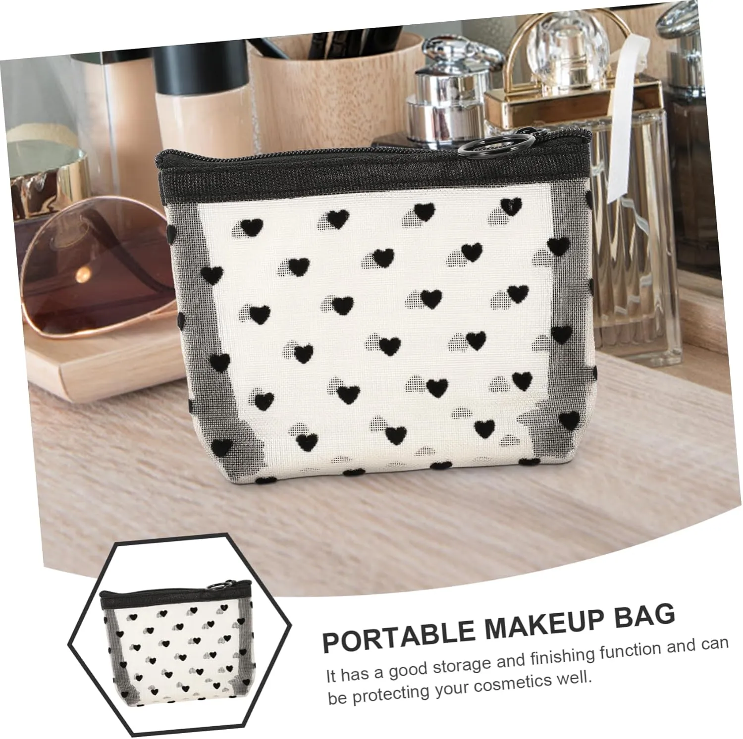 2 Sets Mesh Cosmetic Bag Toiletry Bag for Travel Clear Organizer Bags Mesh Pencil Bag Travel, Beigex3pcs, 12X8.5X3CMx3pcs