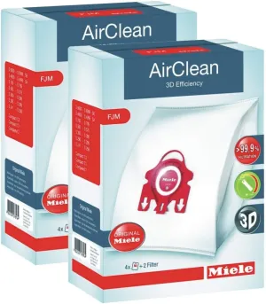 2 X Miele 10123220 AirClean 3D Efficiency Dust Bag, Type FJM, 4 Bags & 2 Filters, 12 Piece Set