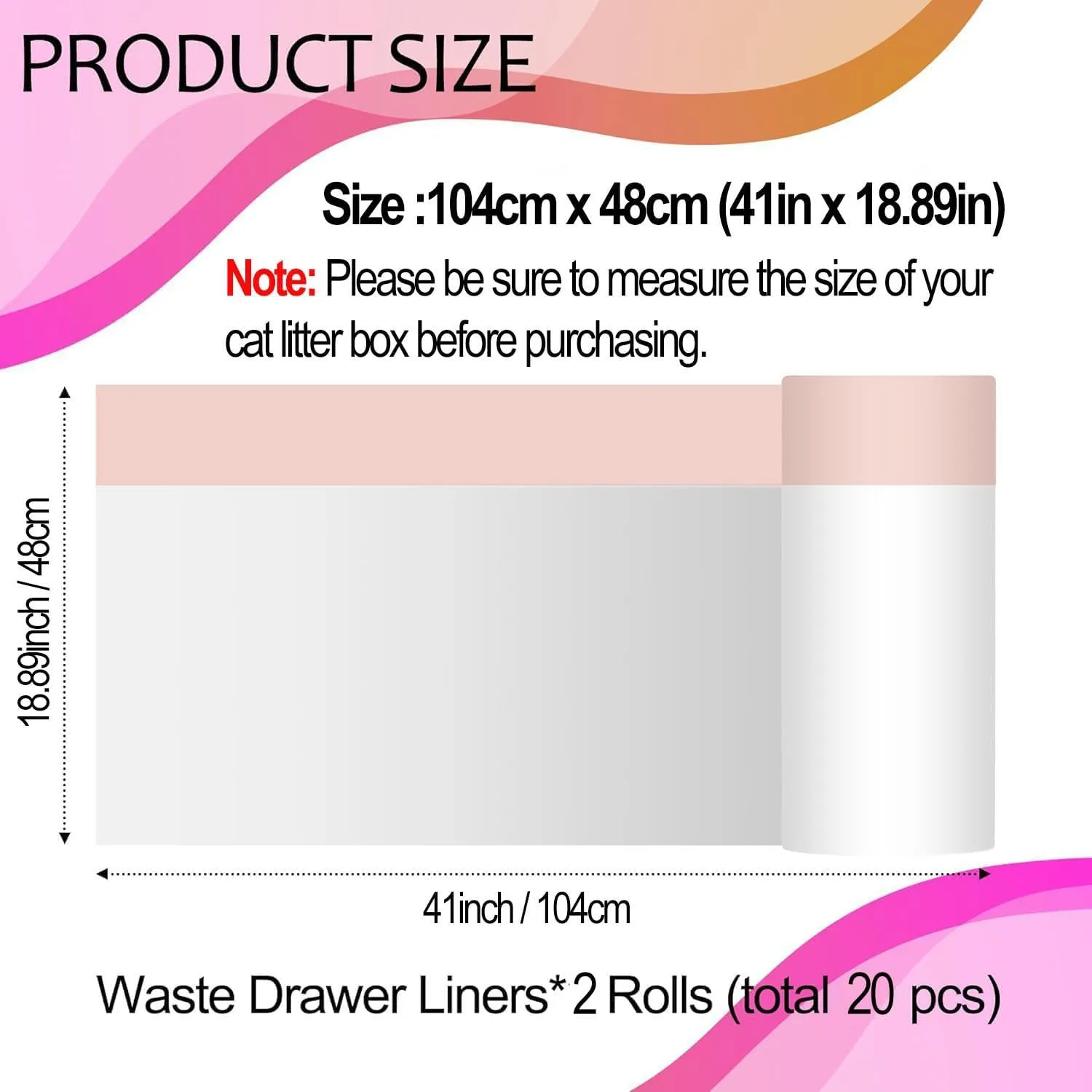 20 Count 41" x 19" Extra Large Litter Box Liners, Disposable Durable and Heavy Duty Drawstring Cat Litter Pan Liner Bags Suit for Pet Cat Litter Tray (Unscented)