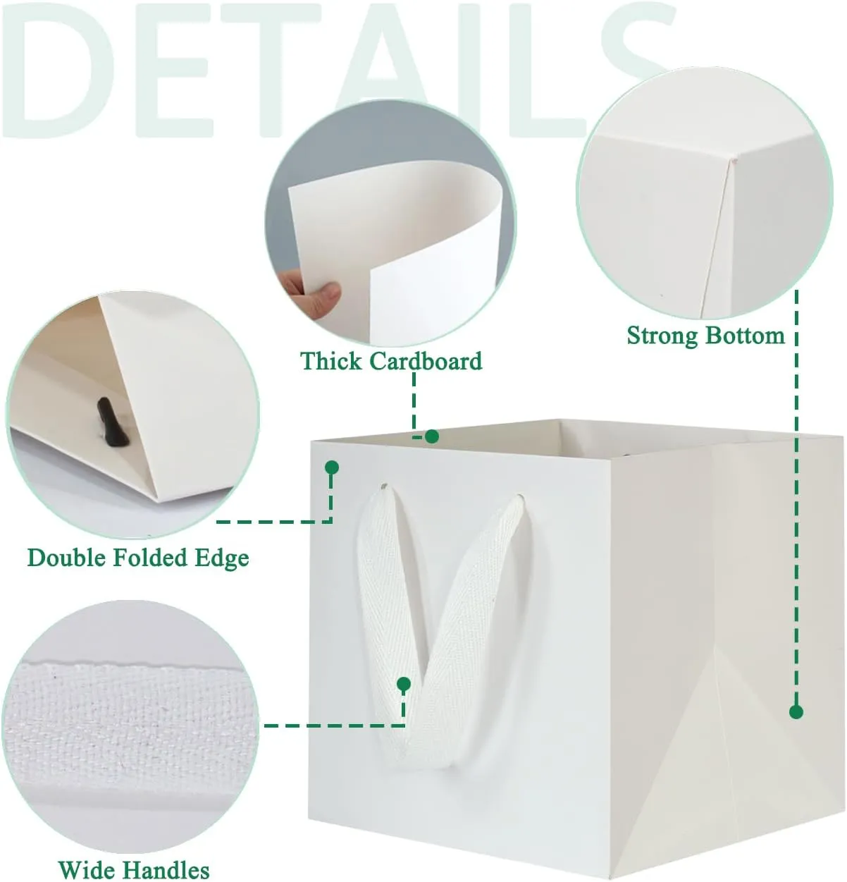 20 CT White Paper Bags Square Gift Bags with Handles 6x6 inch Small Square Bottom Kraft Paper Gift Bags White Party Favor Bags for Wedding Birthday Christmas Shopping Business (6x6x6 in, White)