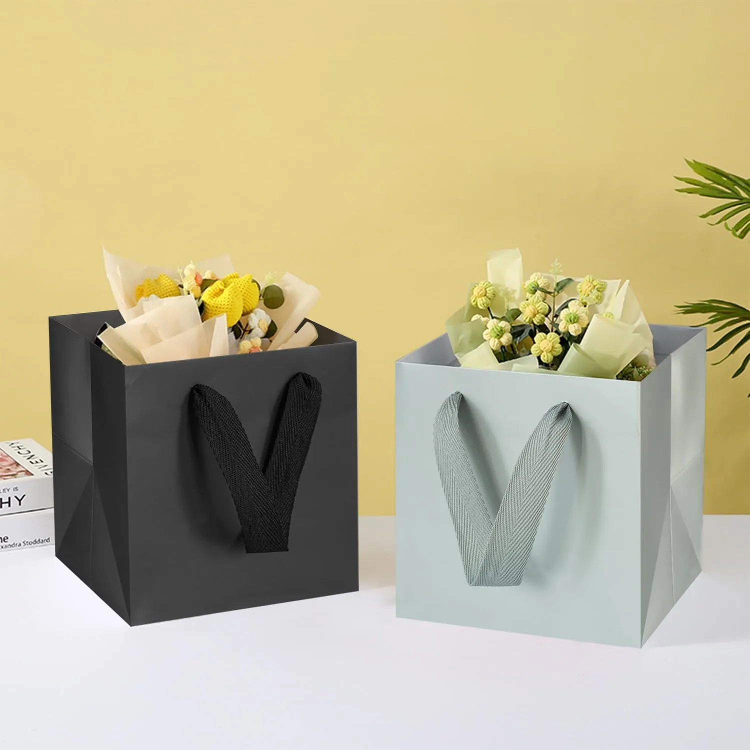 20 CT White Paper Bags Square Gift Bags with Handles 6x6 inch Small Square Bottom Kraft Paper Gift Bags White Party Favor Bags for Wedding Birthday Christmas Shopping Business (6x6x6 in, White)
