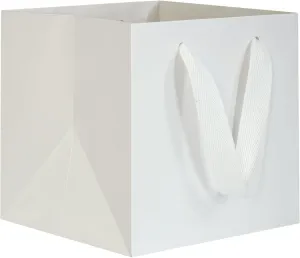 20 CT White Paper Bags Square Gift Bags with Handles 6x6 inch Small Square Bottom Kraft Paper Gift Bags White Party Favor Bags for Wedding Birthday Christmas Shopping Business (6x6x6 in, White)