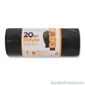 20 Heavy Duty Black Bin Bags