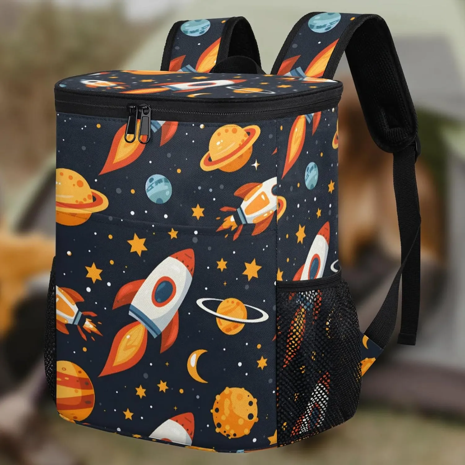 20-Hour Insulated Backpack Cooler Spaceship Cartoon Rocket Leakproof Cooler Bag Portable Cooler Backpack