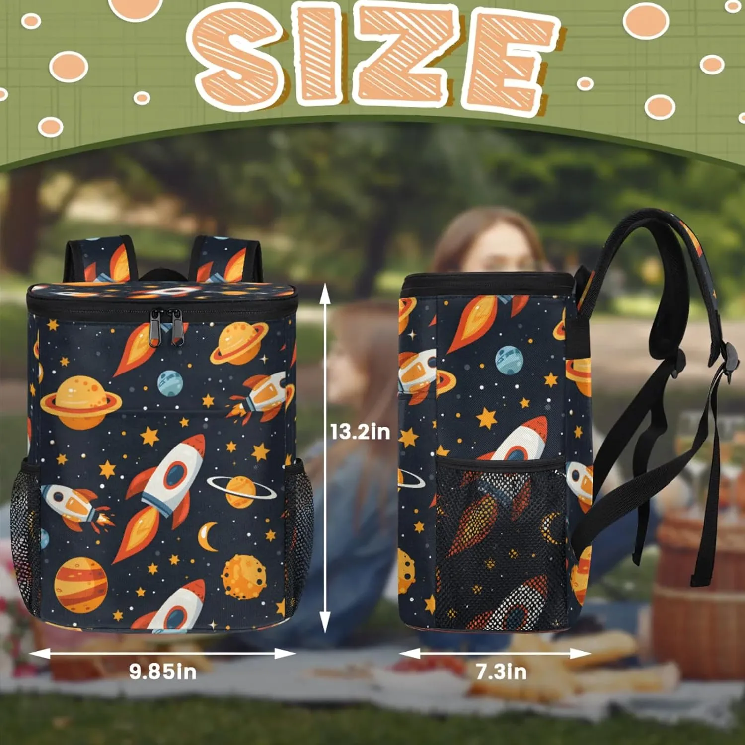 20-Hour Insulated Backpack Cooler Spaceship Cartoon Rocket Leakproof Cooler Bag Portable Cooler Backpack