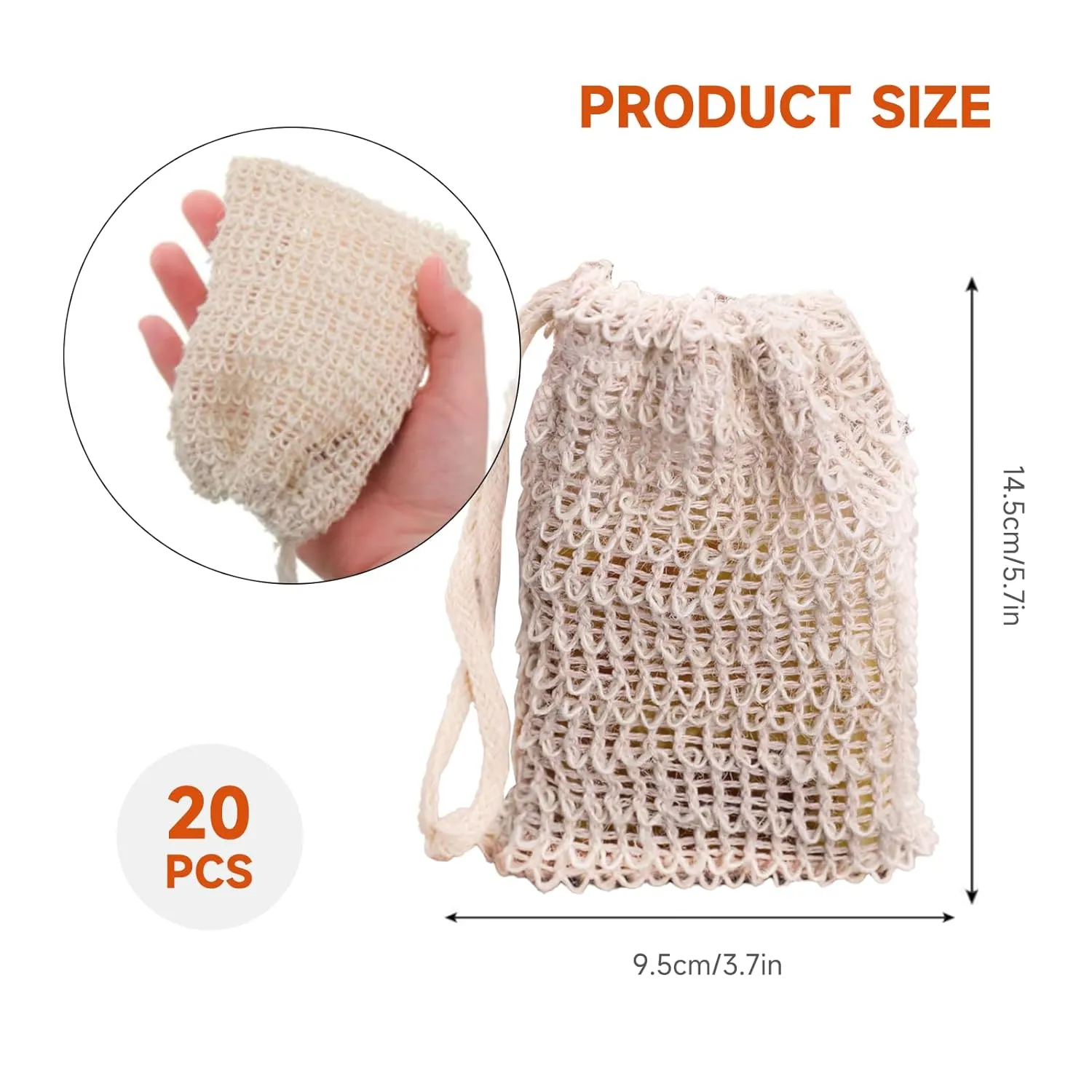 20 Pack Soap Bags, soap saver bag，Natural Cotton Linen Soap Saving Bags Mesh Plastic Free Exfoliating Foaming and Drying Shower Soap Holder (Cotton Knotting)