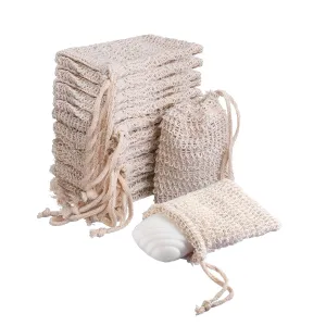 20 Pack Soap Bags, soap saver bag，Natural Cotton Linen Soap Saving Bags Mesh Plastic Free Exfoliating Foaming and Drying Shower Soap Holder (Cotton Knotting)