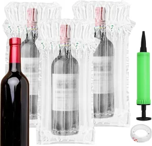 20 Packs Wine Bottle Travel Protector Bags, Shipping Packaging Inflatable Thick Bottle Travel Protector Bags with Air Pump Clear Tape for Safe Transportation with Luggage, Reusable Wine Bottle