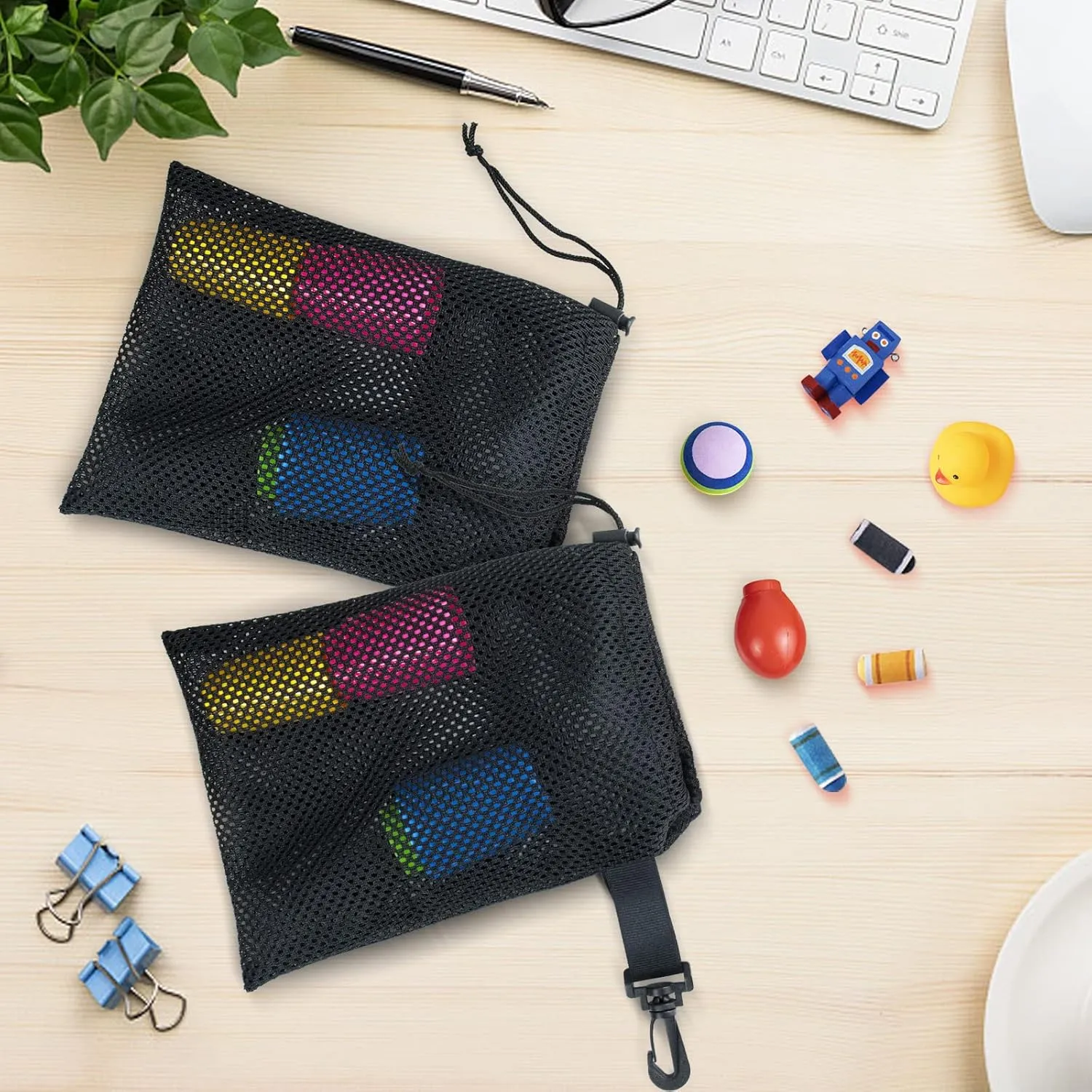 20 PCS With Clips Mesh Drawstring Bags, Portable Nylon Storage Bags for toy,Sports Storage,Outdoor activities etc. (5.9x7.9in)