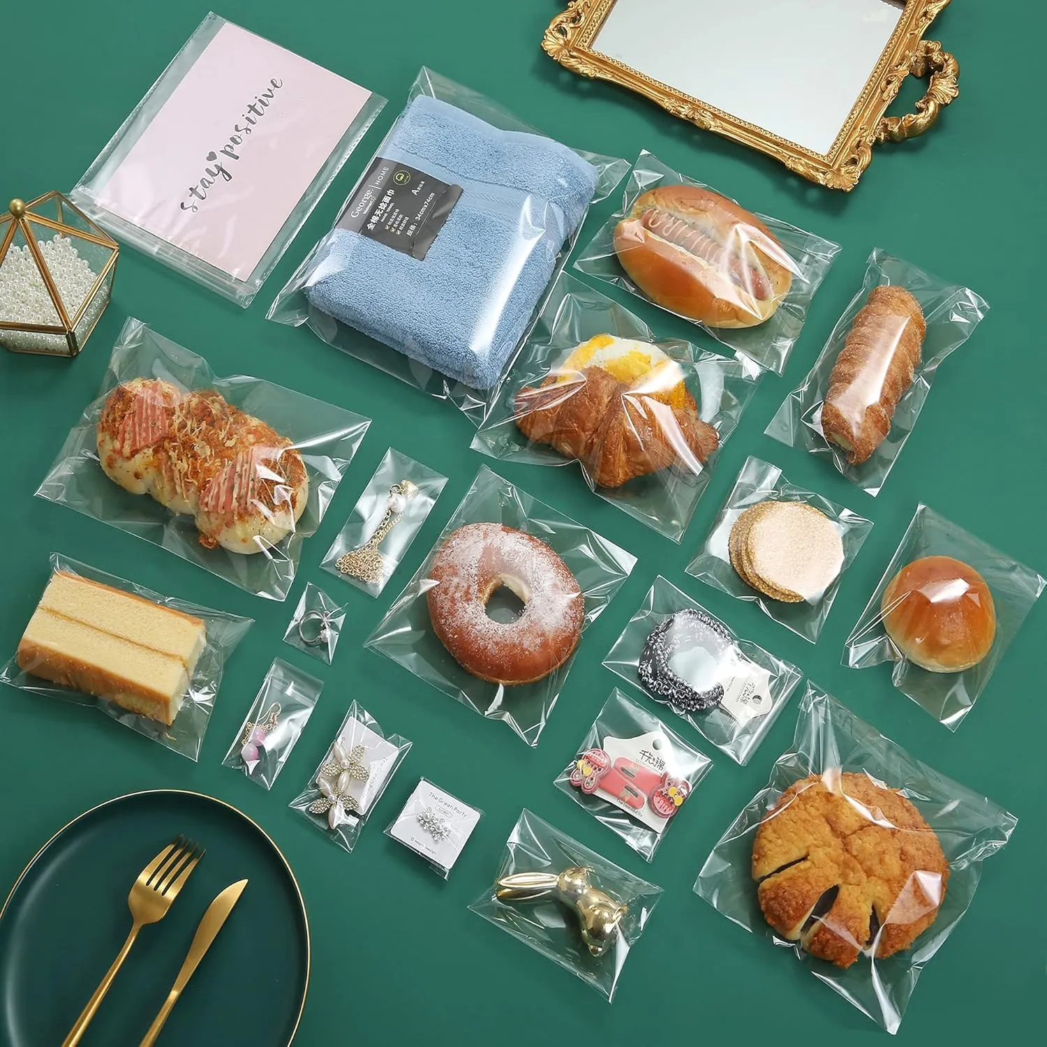200 Pcs 7" x 9" Thick Clear Resealable Cello Seal Cellophane Bags Self Adhesive Packing Bakery Prints Photos Cards Gift Poly Cellophane Bag
