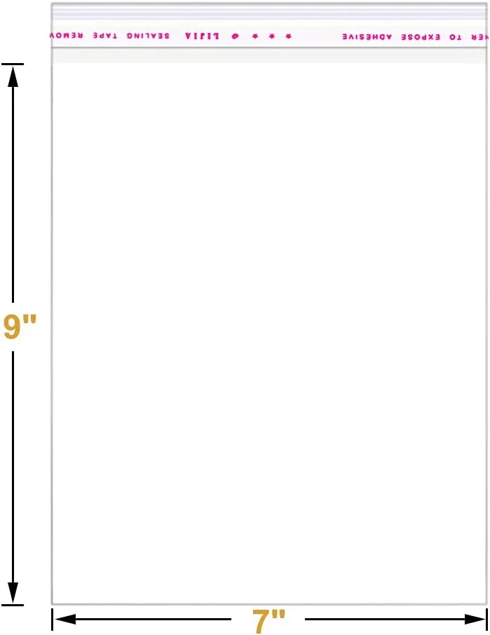 200 Pcs 7" x 9" Thick Clear Resealable Cello Seal Cellophane Bags Self Adhesive Packing Bakery Prints Photos Cards Gift Poly Cellophane Bag
