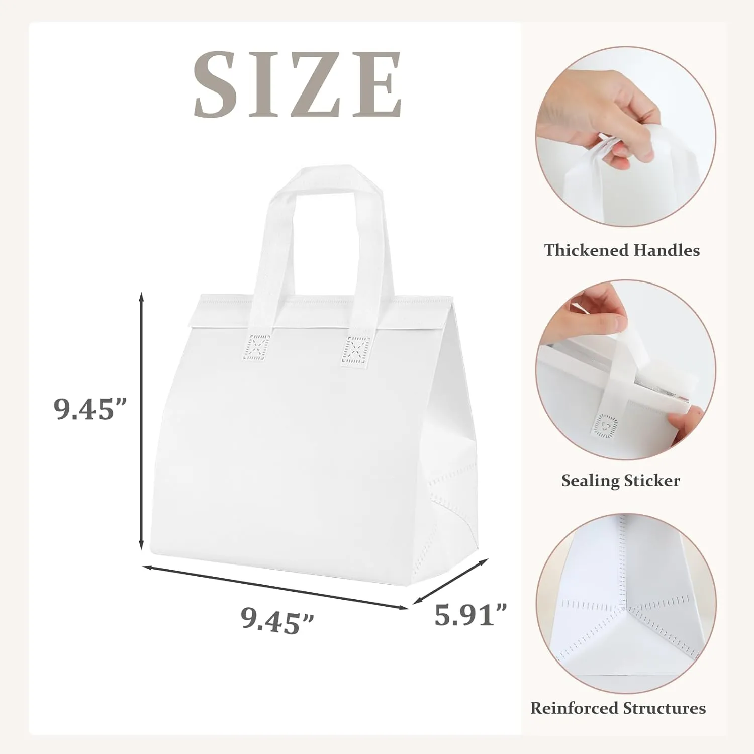 20Pcs Insulated Take Away Bags Disposable Cooler Bag Thermal Lunch Grocery Take Out Bags for Coffee Milk Tea Hot Cold Drink Fresh Food Delivery (Black, White)