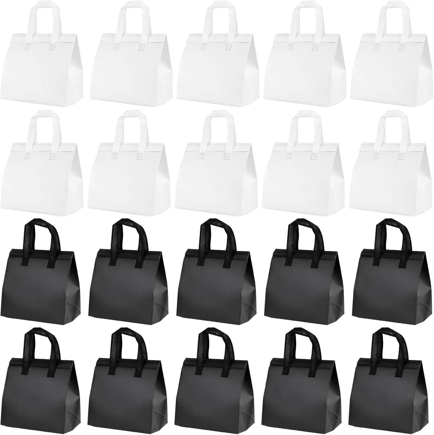 20Pcs Insulated Take Away Bags Disposable Cooler Bag Thermal Lunch Grocery Take Out Bags for Coffee Milk Tea Hot Cold Drink Fresh Food Delivery (Black, White)