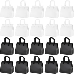20Pcs Insulated Take Away Bags Disposable Cooler Bag Thermal Lunch Grocery Take Out Bags for Coffee Milk Tea Hot Cold Drink Fresh Food Delivery (Black, White)