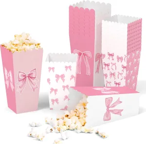 20Pcs Pink Bow Popcorn Boxes, Bow Party Favor Bags Popcorn Bags Bow Gift Treat Goodies Candy Boxes for Girls Birthday, Baby Shower, Bachelorette, Graduation Party Supplies (Small Large)