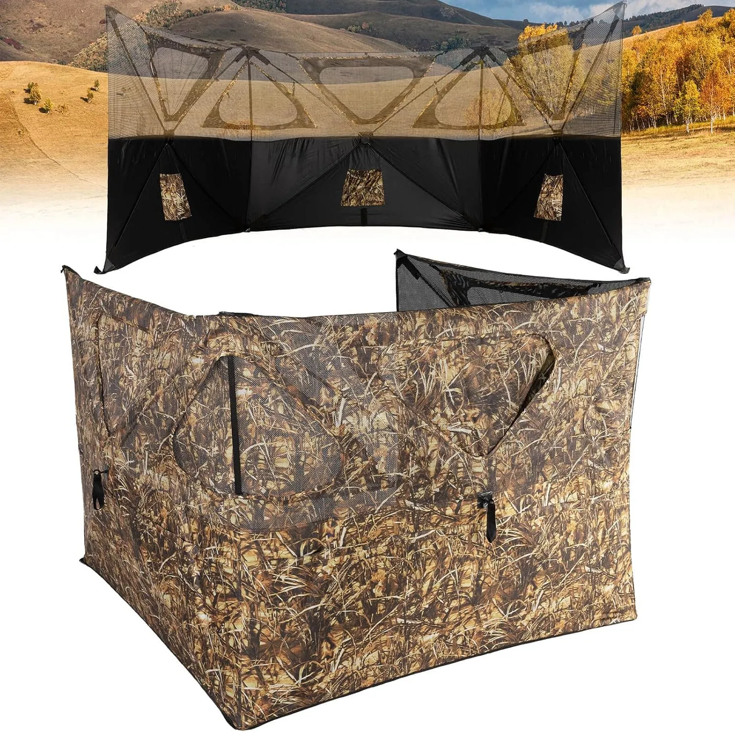 2/3 Panel Pop Up Ground Blind, Easy-Setup Hunting Blind for Deer, Turkey, Duck(Dry Grass Camo)