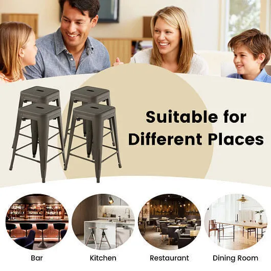 24 Inch Set of 4 Tolix Style Counter Height Barstool Stackable Chair-Gun - Color