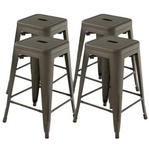 24 Inch Set of 4 Tolix Style Counter Height Barstool Stackable Chair-Gun - Color