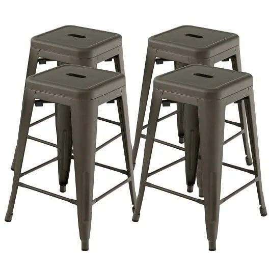 24 Inch Set of 4 Tolix Style Counter Height Barstool Stackable Chair-Gun - Color