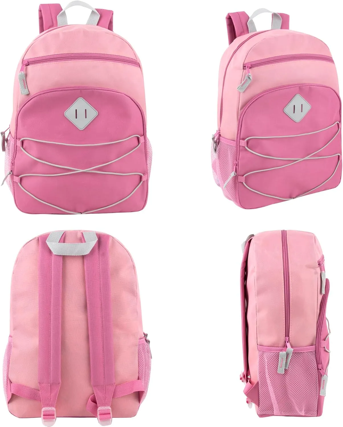 24 Pack Bulk Backpacks Wholesale for Homeless Men, Women, Donation | 17 Inch Dual Compartment Bungee Backpacks with Pockets (Pastel Colors Pack)