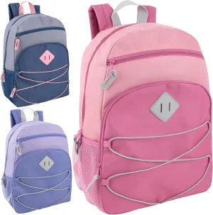 24 Pack Bulk Backpacks Wholesale for Homeless Men, Women, Donation | 17 Inch Dual Compartment Bungee Backpacks with Pockets (Pastel Colors Pack)