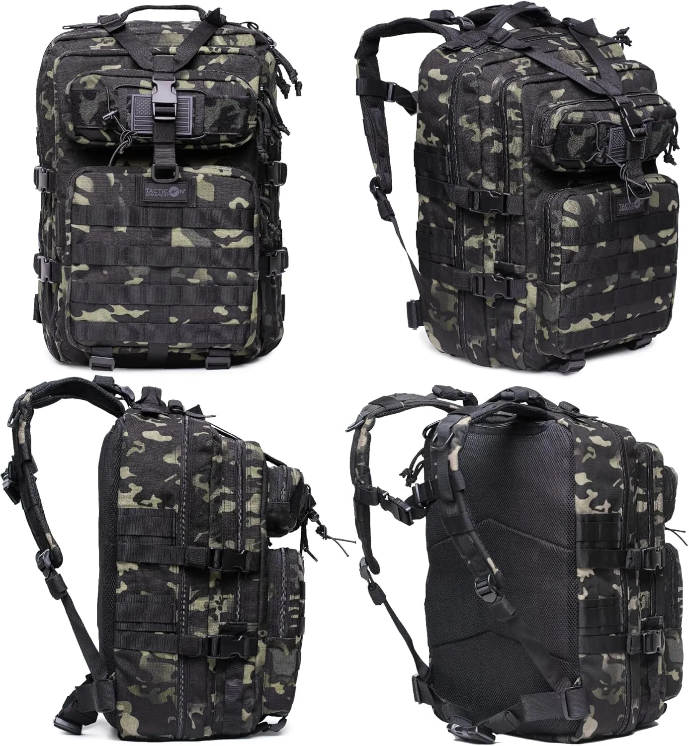 24BattlePack Tactical Backpack | 1 to 3 Day Assault Pack | Combat Veteran Owned Company |40L Bug Out Bag (Black Camo)